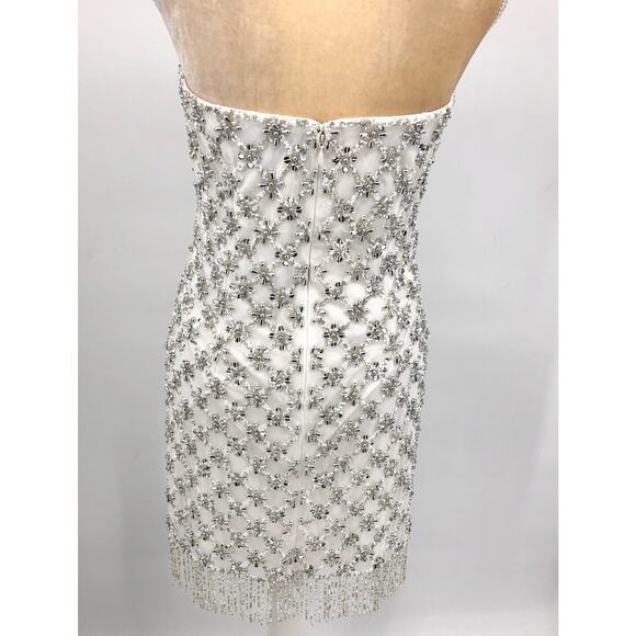 LIV FOSTER Sequin Beaded Halter Dress Size 6 Ivory Bead Fringe Trim NWT FLAW - Picture 9 of 16